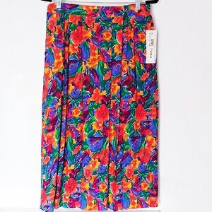 NWT Vintage 80s Floral Skirt Colorful Full Flowy Flowers Midi Summer Large